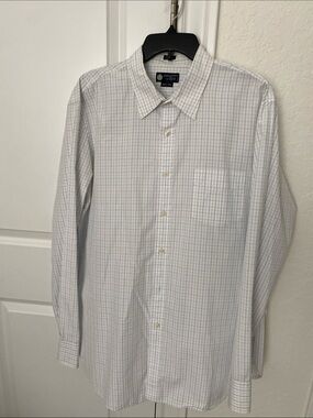 J. Crew White Dress Shirt with Light Gray Windowpane